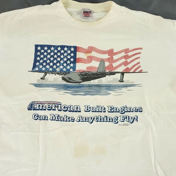 Vintage 93 Shirt Mens XXL American Airplane Faded Worn In Grunge Tee Made in USA - Picture 3 of 11